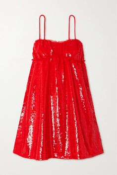 Find GANNI Ruched Sequined Tulle Mini Dress on Editorialist. This babydoll-inspired dress was worn on GANNI's Fall '23 runway with pants, but it makes just as much of a statement all on its own. Cut from tulle, it's drenched in sparkling sequins. Match your stilettos to the bright red or opt for contrasting leather boots. 23 Runway, Tulle Mini Dress, Fall 23, Hoco Dresses, Look Vintage, Red Mini Dress, Inspired Dress, Mode Inspiration, Event Dresses