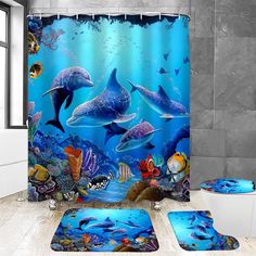 PRICES MAY VARY. 【SUPERB MATERIAL】:Dolphin shower curtain is made of high quality polyester.It is waterproof and durable. The remaining 3 pieces are made of flannel. They are very soft and warm with excellent slip resistance, making it an excellent choice for your bathroom. 【HD PRINTING】:The colorful HD dolphin print adds a sense of refreshing to your bathroom, and the pleasant and comfortable feeling makes you love to enjoy your bathing time. It can also be a beautiful decoration for other inte Dolphin Bathroom, Dolphin Bathroom Decor, Clear Fish Shower Curtain, Coral Bathroom, Ocean Bathroom, Octopus Shower Curtain, Beach Shower Curtains, Ocean Shower Curtain, Seahorse Shower Curtain