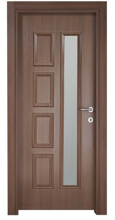 a wooden door with glass paneling on the front and side panels, in dark wood