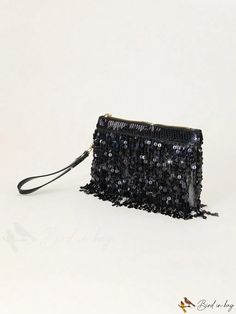 BirdinBag - Chic Party Bag with Black Sequin Accents - Small Square Design Black Clutch Bag For Party, Black Handheld Shoulder Bag For Party, Black Rectangular Evening Bag For Party, Black Pouch Shoulder Bag For Party, Black Rectangular Party Pouch, Rectangular Black Party Pouch, Black Pouch Bag For Party, Black Handheld Pouch For Party, Black Handheld Evening Pouch