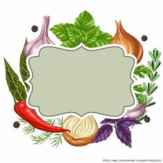 an illustration of spices and herbs with a place for the text on a white background