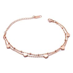 Rose Gold Double Strand Hearts Bracelet Diamond Carat Size, Shiny Bracelets, Valentinstag Party, Diamond Bracelet Design, Heart Accessories, Classic Bracelets, Gold Bracelet For Women, Bar Pendant, Rose Gold Bracelet