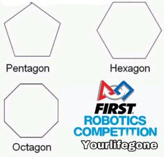 four hexagons are shown with the first robotics competition logo on top and bottom