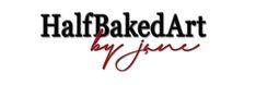 the logo for half baked art by june, which is featured in red and black