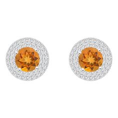 7mm round citrine and round white topaz rhodium over sterling silver double halo stud earrings. Measures approximately 0.48" L x 0.48" W and have post with friction backings. Topaz Jewelry With Halo Setting, Round Topaz Halo Jewelry, Taking A Walk, Halo Stud Earrings, Halo Earrings Studs, Double Halo, Getting Out Of Bed, White Topaz, A Walk