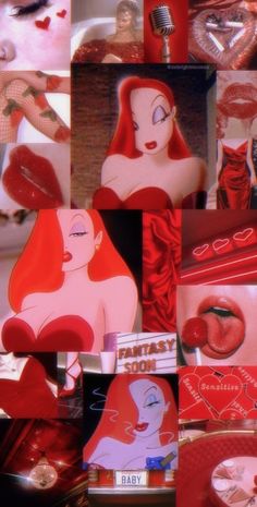 the collage shows many different images of women with red hair and make - up