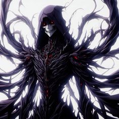 an anime character with black hair and red eyes wearing a hoodie, holding his arms out in front of him