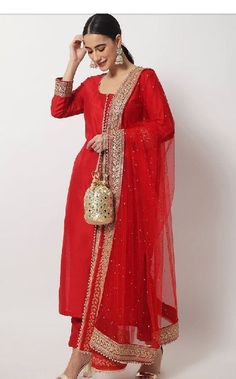 Red Kurti Outfit, Embellished Suit, Red Anarkali Suits, Suits For Women Indian, Red Kurti, Bridal Suits, Red Kurta, Bridal Dupatta, Diwali Outfits