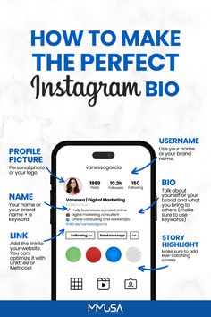 an info sheet with the words how to make the perfect instagramn bio