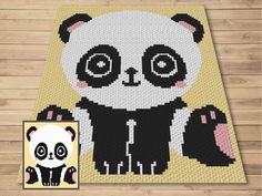 a panda bear rug is shown on a wooden floor with the image of it's face