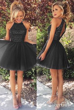 split Open back short homecoming dresses. It can be made in other colors,please contact us 1.Silhouette:A-line 2.Fabric:Satin,Tulle 3.Embellishment:Beaded 4.Neckline:Halter 5.Sleeve:Sleeveless 6.Waistline:Natural 7.Hem-length:Mini 8.Back Details:Zipper 9.Fully Lined:Yes 10.Buit-In Bra:Yes 11.Boning:Yes 12.Picture Color:Grape/Green/Dark Gray/Burgundy/Red/Royal Blue Save Gray Homecoming Dress, Tulle Prom Dress Short, Pleated Tulle Dress, Purple Homecoming, Halter Homecoming Dress, Purple Homecoming Dress, Black Homecoming Dress, Tulle Homecoming Dress, Dress Tulle