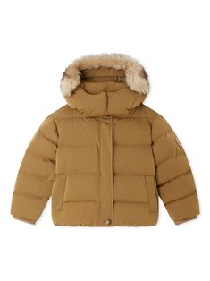 brown padded design faux fur-trimmed hood concealed front zip fastening long sleeves Dress With Jean Jacket, Teen Boy Outfits, Baby Boy Accessories, Dolce And Gabbana Kids, Classic Brown, Kids Jordans, Boys Accessories, Stella Mccartney Kids, Skirted Swimwear