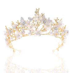 PRICES MAY VARY. Bridal crowns tiaras are made of alloy and crystal. Great quality with super adorable looking. Butterflies headdress for women approx size: 15.7inches(40 cm), height: 2 inches(5 cm). Hair decoration fit for women and girls. Rhinestone color as picture show. 2 bobby pins provided for fastened it. Hair dress make elegant and charming for you. Flower queen headband perfect for wedding shower, party, prom costume， cosplay, Christmas and any special occasions. Crystal headpieces tiar Bridal Crown Tiara, Butterfly Crown, Flower Tiara, Bride Crown, Fairy Crown, Bride Tiara, Gold Tiara, Butterfly Wedding, Head Pieces