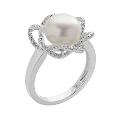 Showcase your feminine side with this lovely sterling silver flower ring. A freshwater cultured pearl serves as the focal point, while diamond accents beautifully adorn this stunning showpiece. Comes in a gift box. Click on this JEWELRY & WATCHES GUIDE to learn about fit, styles, materials and more!RING DETAILS Width: .67 in. Metal: rhodium-plated sterling silver CULTURED PEARL DETAILS Type: freshwater Shape: button Size: 9-10 mm Color: white DIAMOND DETAILS Total weight: less than 1/10 ct. Cut: Silver Flower Ring, Sterling Silver Flowers, Vintage Jewels, Pearl Diamond, Flower Ring, Silver Flowers, Cultured Pearls, White Diamond, Diamond White