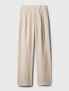 365 High Rise Linen-Cotton Trousers | Gap Stretch Linen High-waisted Pants, Luxury High-waist Linen Pants, Beige Relaxed Fit High-waisted Dress Pants, High-waisted Cream Linen Pants, Straight-leg Linen Pants With Five Pockets, Cotton Linen Trousers, Cotton Trousers, Wasting Time, Petite Size