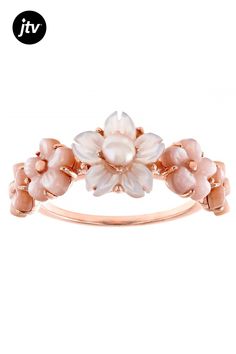 Pacific Style��� Pink Cultured Freshwater Pearl With Flower Carved White & Pink Mother-Of-Pearl 18k Rose Gold Over Silver Ring. Measures approximately 1.03"L x 0.39"W. Not sizeable. Flower Carving, Style Pink, 18k Rose Gold, Mother Of Pearl, Freshwater Pearls, Fresh Water, Silver Ring, 18k Gold, Silver Rings