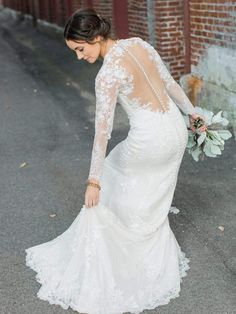 Long Sleeve Modest Sheath Lace Wedding Dresses with Court Train AWD1290-SheerGirl Long Sleeves Wedding Dresses, Wedding Dresses Near Me, Vowel Renewal, Long Bridal Gown, Sheath Wedding Dress Lace, Sleeves Wedding Dresses, Dress Sleeves, Wedding Dress Train, Sweetest Thing