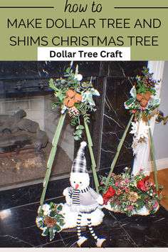 a christmas tree made out of fake flowers and other decorations with text overlay that reads how to make dollar tree and shins christmas tree