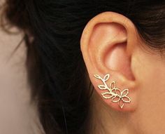 Lotus Flower Climber Earrings, 14K Gold OR 925 Sterling Silver Sweep Earrings PAIR, Dainty Bohemian Boho Earrings, Nature Floral Jewelry Earrings Nature, Floral Jewelry