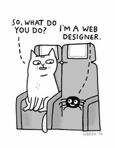 a cat sitting on top of a couch next to a black and white cat with the caption so, what do i am web designer?