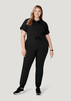 Women's Jumpsuit Black Black Jumpsuits And Rompers With Elastic Waistband For Work, Versatile Stretch Jumpsuits And Rompers For Work, Relaxed Fit Jumpsuits With Elastic Waistband For Work, Fitted Solid Jumpsuits And Rompers With Side Pockets, Fitted Jumpsuits And Rompers With Elastic Waistband For Work, Women's Jumpsuit, Mens Cargo, Jumpsuit Black, Ankle Cuffs