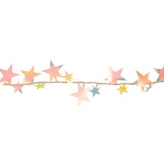 some pink and yellow stars hanging from a string