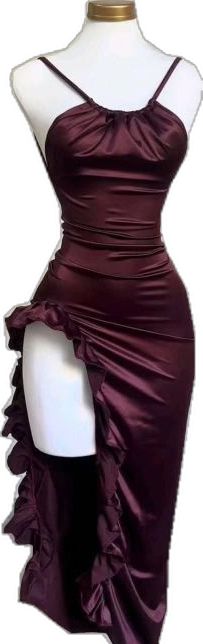 Sleeveless Satin Evening Dress For Party Season, Fitted Sleeveless Satin Dress For Homecoming, Sleeveless Evening Dress With Satin Finish For Party, Purple Satin Sleeveless Dress, Purple Sleeveless Satin Finish Dress, Sleeveless Satin Finish Dresses For Prom Season, Fitted Sleeveless Satin Dress For Prom, Fitted Sleeveless Satin Dress For Prom Season, Sleeveless Satin Evening Dress With Ruffles