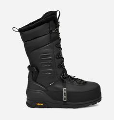 a pair of black snow boots on a white background