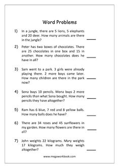 the worksheet for word problems is shown in black and white, with an image of