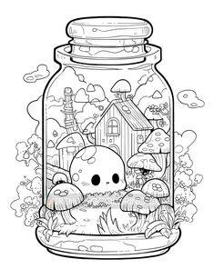 101 Kawaii Halloween in Jar Coloring Pages for Kids and Adults - Insta – TrendingColoring Drawing Collection, Batman Wallpaper, Cute Doodles Drawings, Halloween Coloring Pages, Grayscale Coloring, Cool Coloring Pages, Kawaii Halloween, Dessin Adorable, Coloring Book Art