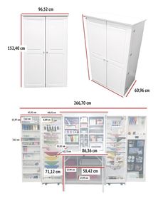 an open refrigerator and freezer are shown with the measurements for each door, side by side