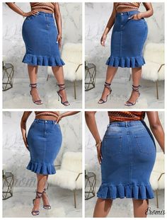 Spring Stretch Denim Skirt, Non-stretch Denim Knee-length Skirt, Chic Non-stretch Blue Denim Skirt, Fitted Knee-length Denim Jeans, High-rise Non-stretch Denim Skirt, Blue Fitted Mid-rise Denim Skirt, Chic Non-stretch Denim Skirt, High-waist Stretch Denim Skirt, Non-stretch Mid-rise Denim Blue Skirt