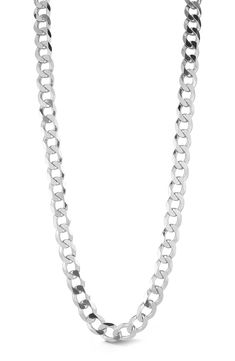 Curb-chain links catch the light on a classic necklace constructed from polished sterling silver. 9mm width Sterling silver Imported Neck Chain For Men, Ring Necklace Men, Curb Chain Necklace, Mens Jewelry Necklace, Classic Necklace, Chain Links, Neck Chain, Mens Accessories Jewelry, Sterling Silver Mens