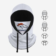 We're predicting white-out forecast conditions in your future when you take in the winter wonderland with this Denver Broncos White Drawstring Hooded Gaiter. Features All-over white design so you can rep the team in style Bold team logo display on front face cover and miniature team logo display on scarf, in case there were any doubts where your allegiances lie Drawstring closure to keep you secure Multifunctional, can be utilized as a face cover, neck gaiter, and snood Versatile - perfect for s Match Design, Logo Display, Front Face, Winter Activities, Neck Gaiter, Denver Broncos, In The Winter, Face Cover, White Design