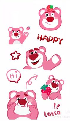 pink teddy bear stickers with the words happy on them