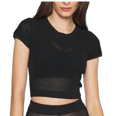 * Good American Sweater Mesh Crop Tee * Size: Women 1/Small * New With Tag. Mrsp $75 * Armpit To Armpit:15" * Length:16" * 65% Viscose * 35% Nylon * Machine Wash Cold * Short Sleeve * Crew Neck * Ribbed Neckline, Cuffs, & Hemline * Stretch * Super Fast Shipping; We Ship Out The Same Day Or The Next Day! K10 1291 Casual Cropped T-shirt For Night Out, Chic Black Crop Top T-shirt, Summer Layering Crop Top With Crew Neck, Crew Neck Knit Tops For Night Out, Black Stretch Knit Top With Short Sleeves, Chic Black T-shirt For Layering, Fitted Black Crew Neck Knit Top, Trendy Crew Neck Knit Top For Night Out, Trendy Black Short Sleeve Knit Top