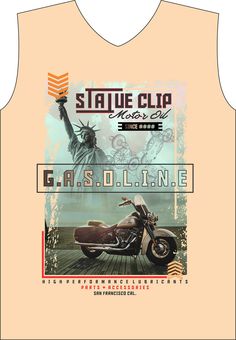 a tank top with an image of the statue of liberty and a motorcycle on it