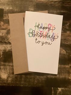 two greeting cards with the words happy birthday to you written on one side and the other