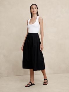 Poplin Pleated Midi Skirt | Banana Republic Factory Poplin Skirt, Wishlist 2024, Inspo Board, Banana Republic Factory, Pleated Midi Skirt, Fit Inspo, Black Skirt, Travel Outfit, Cotton Poplin