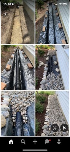 several pictures of different types of drainage pipes in the ground and on the side of a building