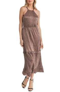 Mila Mae Metallic Sleeveless Tiered Dress | Nordstromrack Glamorous Sleeveless Lurex Dress, Elegant Metallic Maxi Dress For Summer, Elegant Metallic Summer Maxi Dress, Holiday Sleeveless Dress With Ruffles, Spring Lurex Dresses With Shimmer Detail, Glamorous Spring Lurex Dress, Spring Lurex Dresses With Shimmer, Summer Shimmer Lurex Dresses, Spring Shimmer Lurex Dress