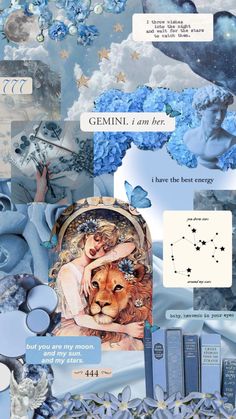 a collage of blue and white images with the words gerni i am here