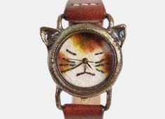 Vintage Retro Handcraft Watch with Handstitch Leather Band /// A cute Cat Watch NekoNekoR - Perfect Cat Watch, A Cute Cat, Dope Jewelry, Funky Jewelry, Cool Vintage, Gift For Birthday, Dream Jewelry, Jewelry Inspo, Pretty Jewellery