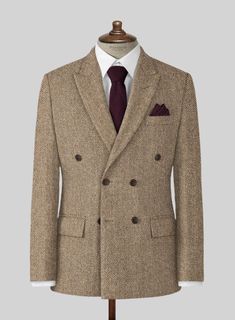 The Irish Brown Herringbone Tweed Jacket will become the standard of business dressing and by far the most ubiquitous option. Crafted from wool, the Irish Brown color of the jacket will surely influence a veteran dresser to buy the jacket for building a sharp wardrobe. Team it up with matching trousers, white shirt and dark brown derby shoes. 
 
 Look Includes  Irish Brown Herringbone Tweed Fabric  Double Breasted Jacket Style  Peak Lapel  Horn Brown Buttons  Single Vent  Three Cuff Buttons   Yo Business Casual Tweed Blazer With Suit Collar, Semi-formal Fall Herringbone Suit, Classic Tailored Tweed Jacket With Herringbone Pattern, Tailored Tweed Outerwear With Herringbone Pattern, Classic Tweed Jacket With Herringbone Pattern, Classic Formal Tweed Jacket With Herringbone Pattern, Herringbone Tweed Jacket For Business, Tailored Herringbone Outerwear For Semi-formal Occasions, Semi-formal Tweed Outerwear With Lapel Collar