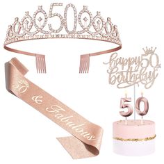 a birthday cake with a tiara on top and two candles in the shape of numbers