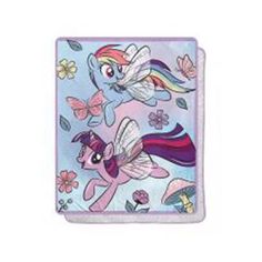 "This My Little Pony \"Floral Flight\" silk touch sherpa throw blanket is super soft and cuddly and manufactured by The Northwest Group. This throw features Rainbow Dash and Twilight Sparkle surrounded by butterflies and flowers. Made of soft silk touch fabric with a decorative binding around the edging. This throw has a neutral color sherpa backing. The throw measures approximately 40 inches x 50 inches, is 100% polyester, and machine washable. Size: Standard.  Color: Multicolor." Pony Gift, Bedroom Throw, Sherpa Throw Blankets, Silk Touch, Twilight Sparkle, Rainbow Dash, Fleece Throw Blanket, Sherpa Blanket, Bed Throws