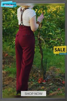 Wine Red Vintage Plain Cotton-blend Pants Woman Wine, Vintage Theme, Red Vintage, Color Pick, Unique Designers, Wine Red, Spring And Fall, Cotton Blend, Wine