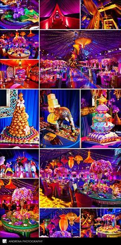 many different pictures of colorful decorations and lights