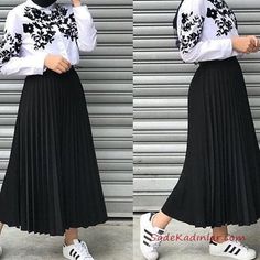 Hijabi Mode, Hijab Stile, Hijab Fashionista, Rock Outfit, Pleated Long Skirt