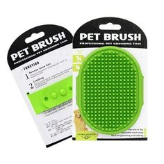 the pet brush is green and has two holes for it to be placed on top